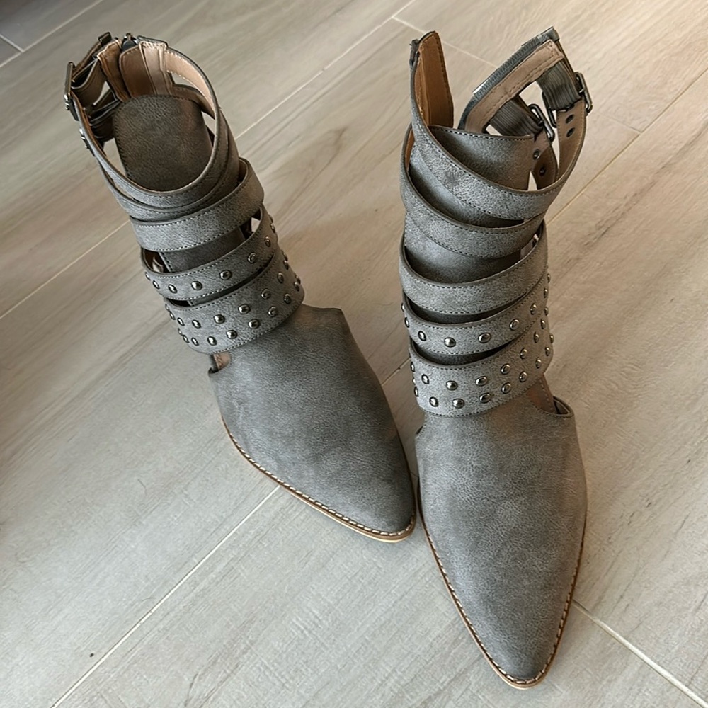 Gray Buckle Booties